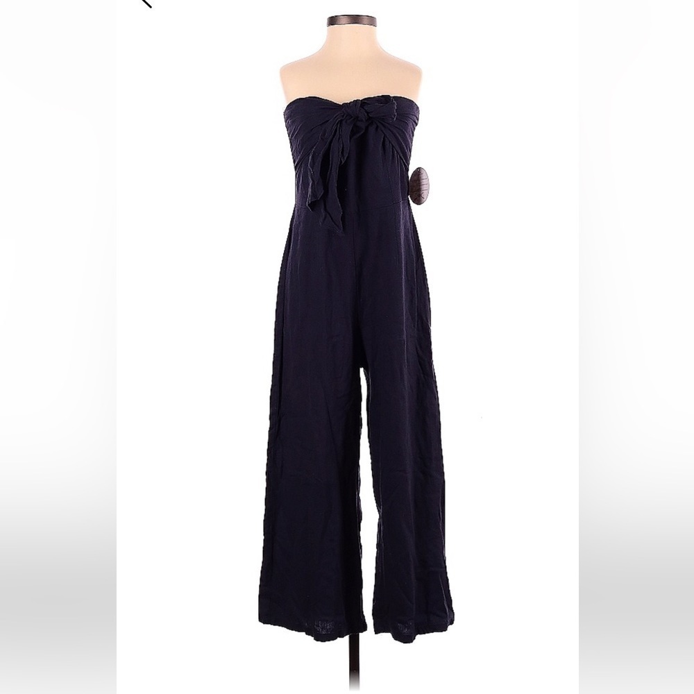 Linen blue strapless jumpsuit